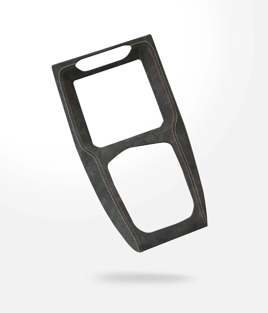 BMW X3 G01 center console cover installed over piano black trim to reduce scratches, fingerprints, and glare around gear selector