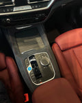 BMW X3 G01 gear shift console cover applied over factory trim to reduce reflections and improve daily usability